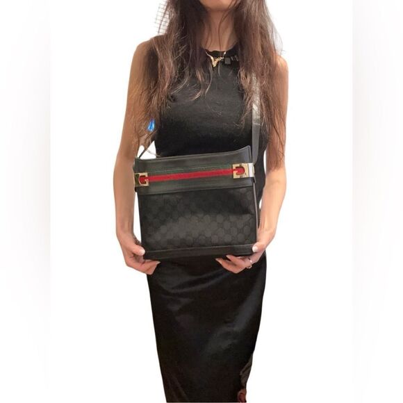 Gucci black Gg horse bit web shoulder bag - Picture 2 of 16